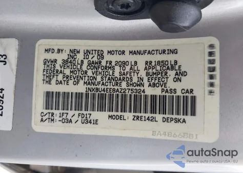 2010 Toyota Corolla S из США, поврежденный, VIN 1NXBU4EE8AZ275324